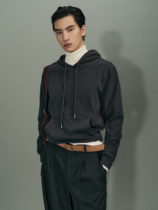 Heathered Cotton Blend Drawstring Hooded Sweatshirt