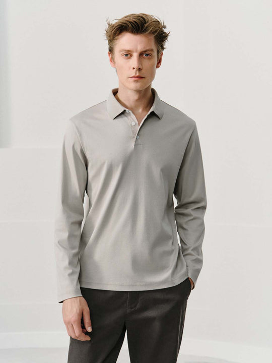 Regular Fit Long Sleeve Solid Cotton Polo Shirt