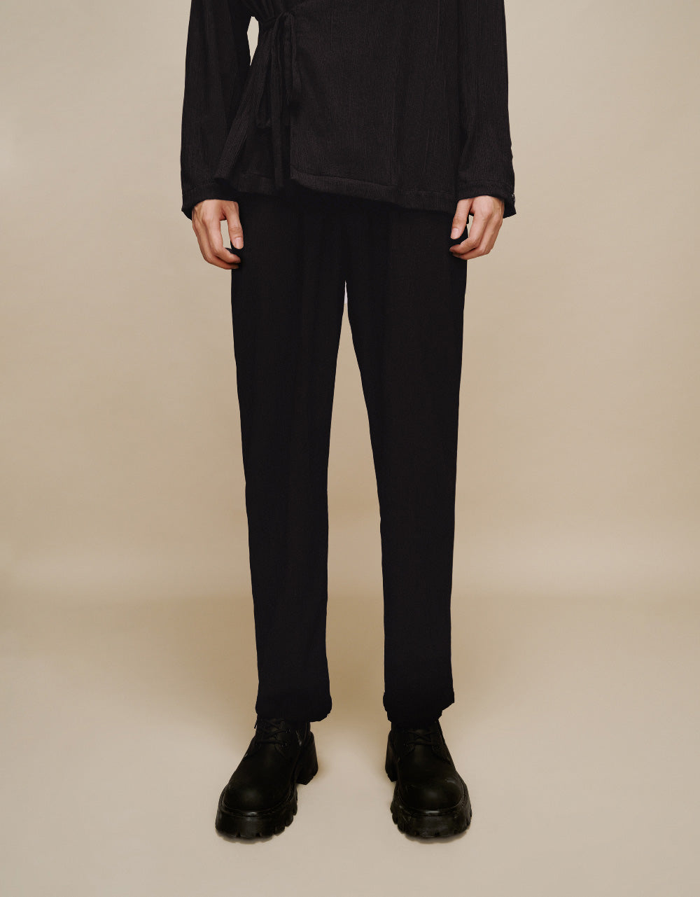 Textured Drawstring Waist Straight Pants