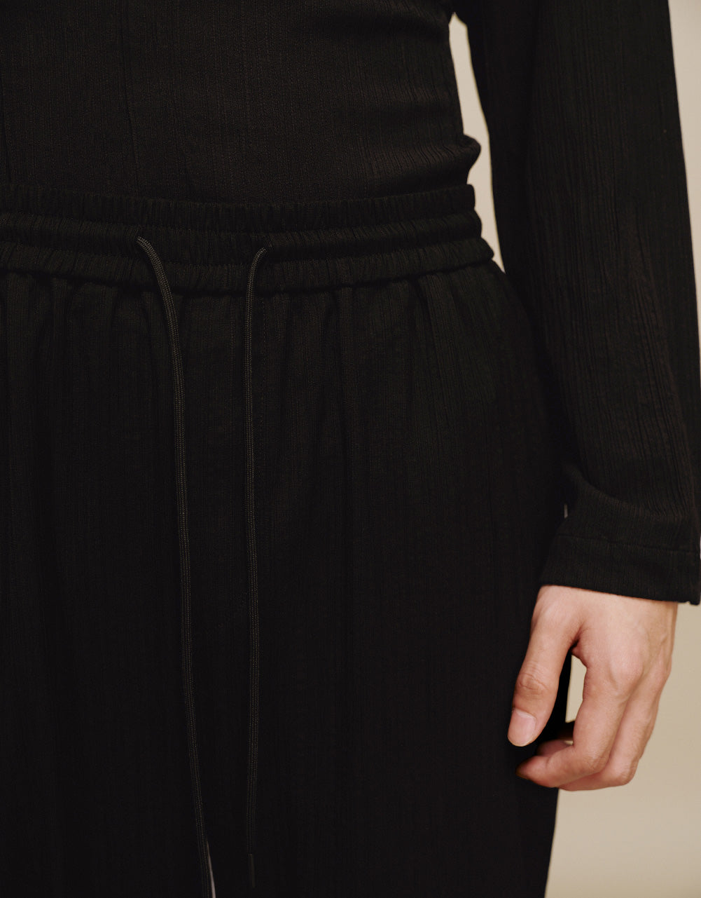 Textured Drawstring Waist Straight Pants