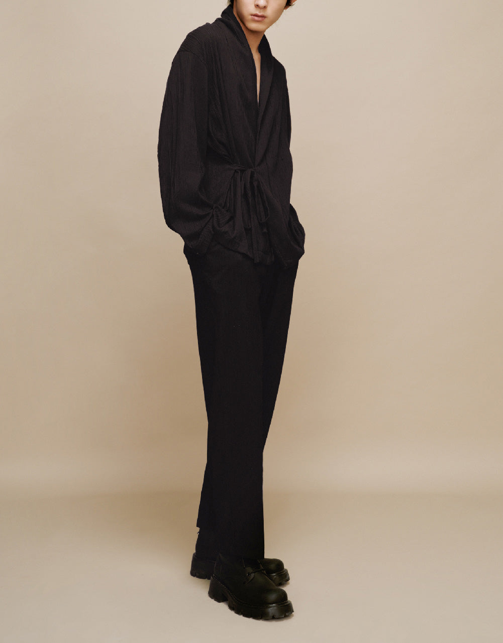Textured Drawstring Waist Straight Pants