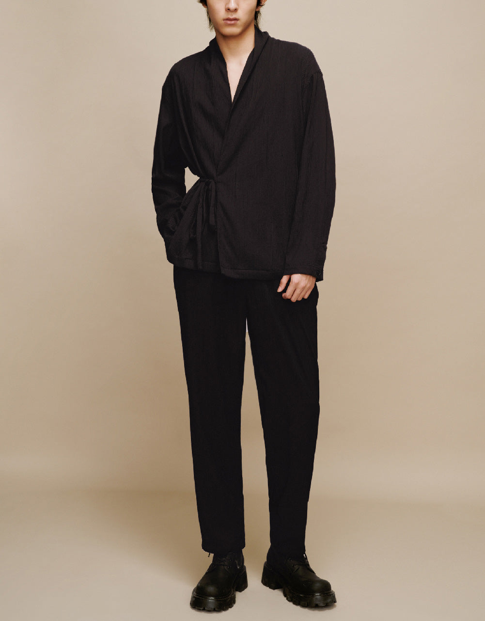 Textured Drawstring Waist Straight Pants