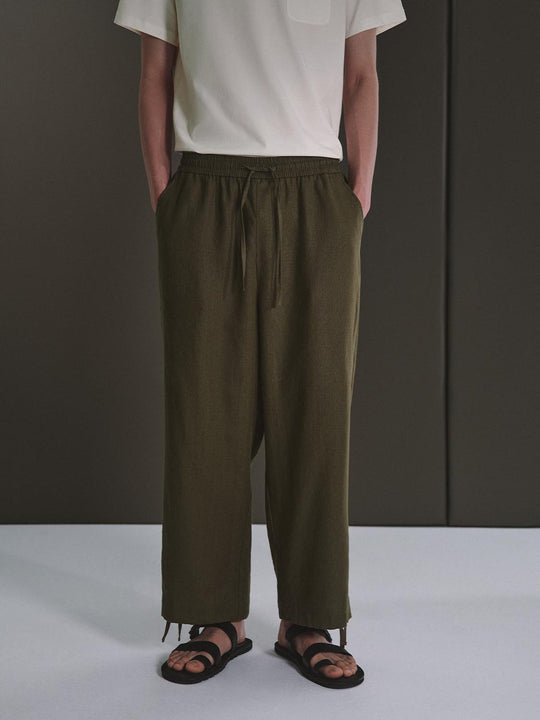 Linen Lyocell Drawstring Comfort Wear Relaxed Fit Wide Leg Pants