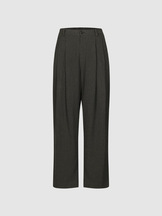 Pleated Wide-leg Mid-rise Cotton Blend Pants