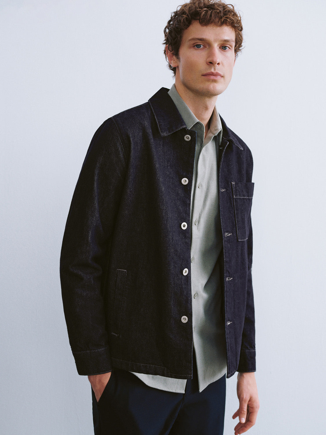 Button Up Straight Denim Jacket