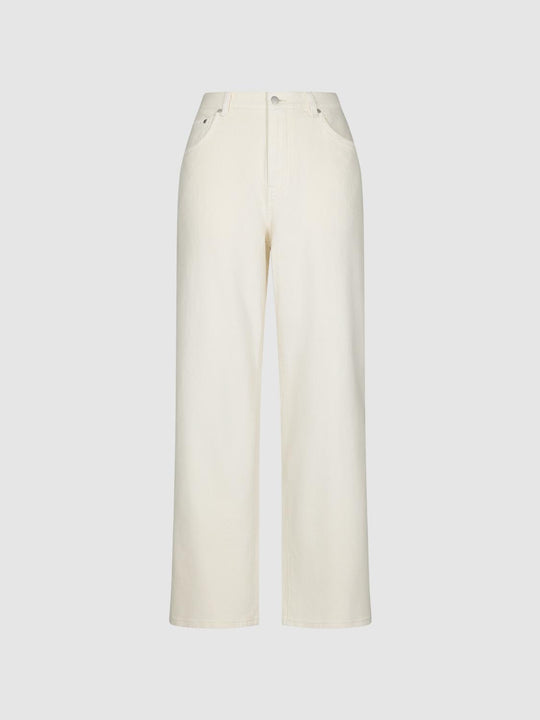 Mid-rise Cotton Blend Wide-leg Pants