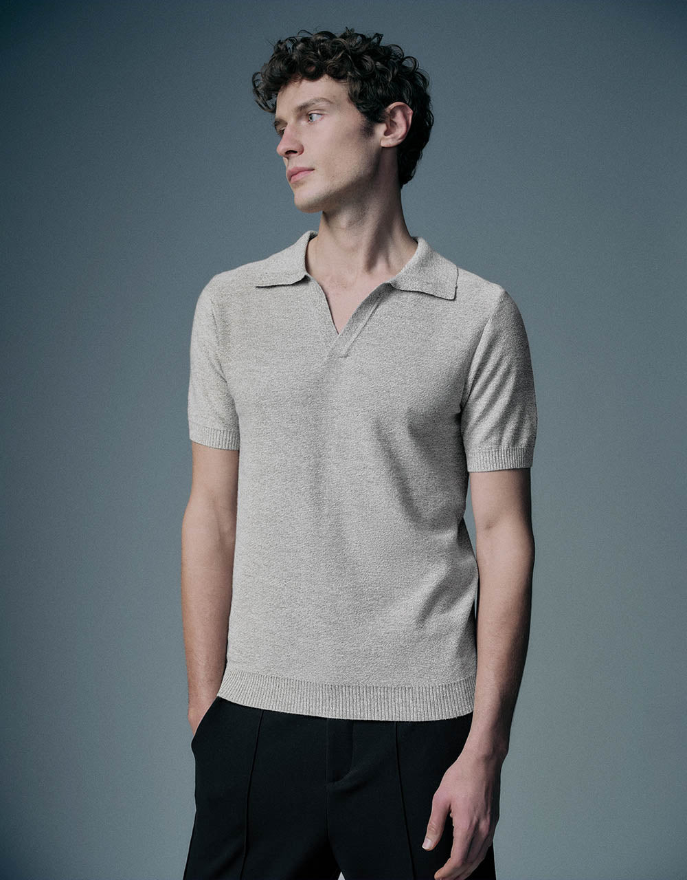 Lapel Straight Knitted T-Shirt