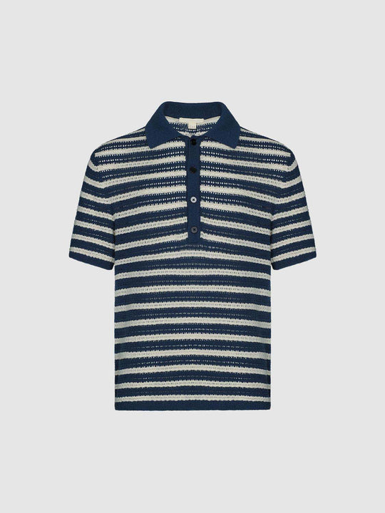Striped Knit Polo Linen Cotton Blend Shirt