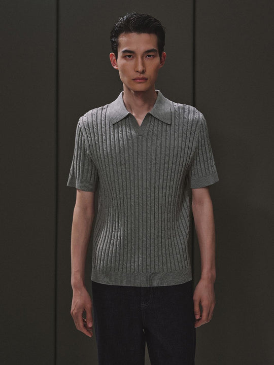 Polo Neck Cable Knitted T-Shirts