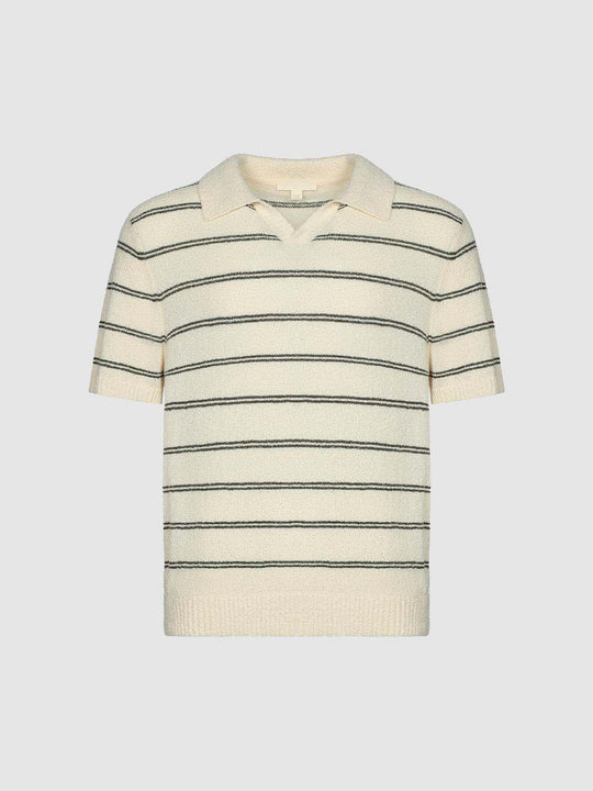 Striped Short Sleeve Knit Cotton Polo Shirt