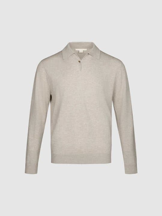 Heathered Ribbed Shirt Collar Long Sleeve Knit Sweater