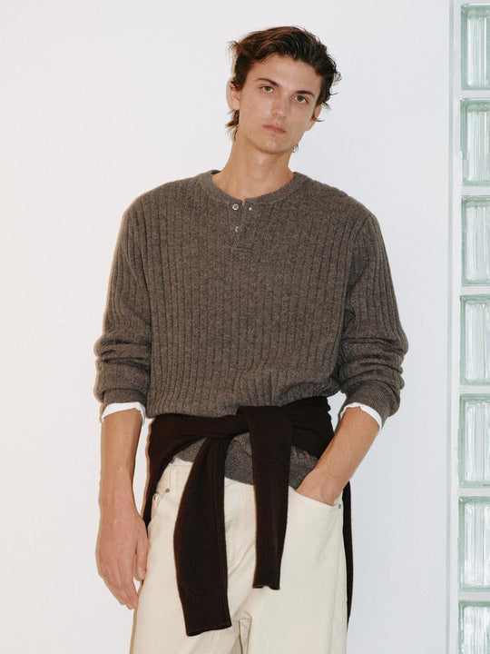 Ribbed Wool Blend Long Sleeve Crew Neck Pullover