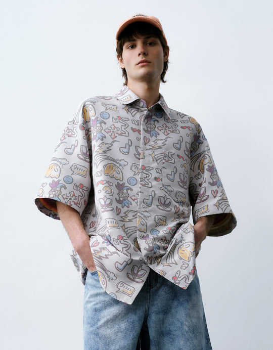 Cartoon Printed Oversized Shirt