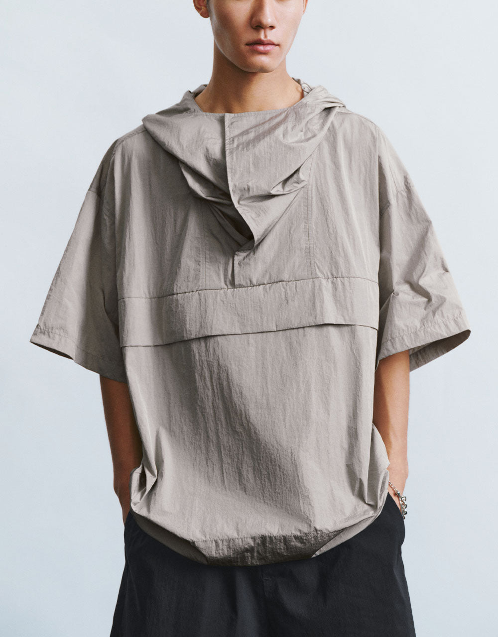 Drop Shoulder Sleeve Hooded Oversized Shirt