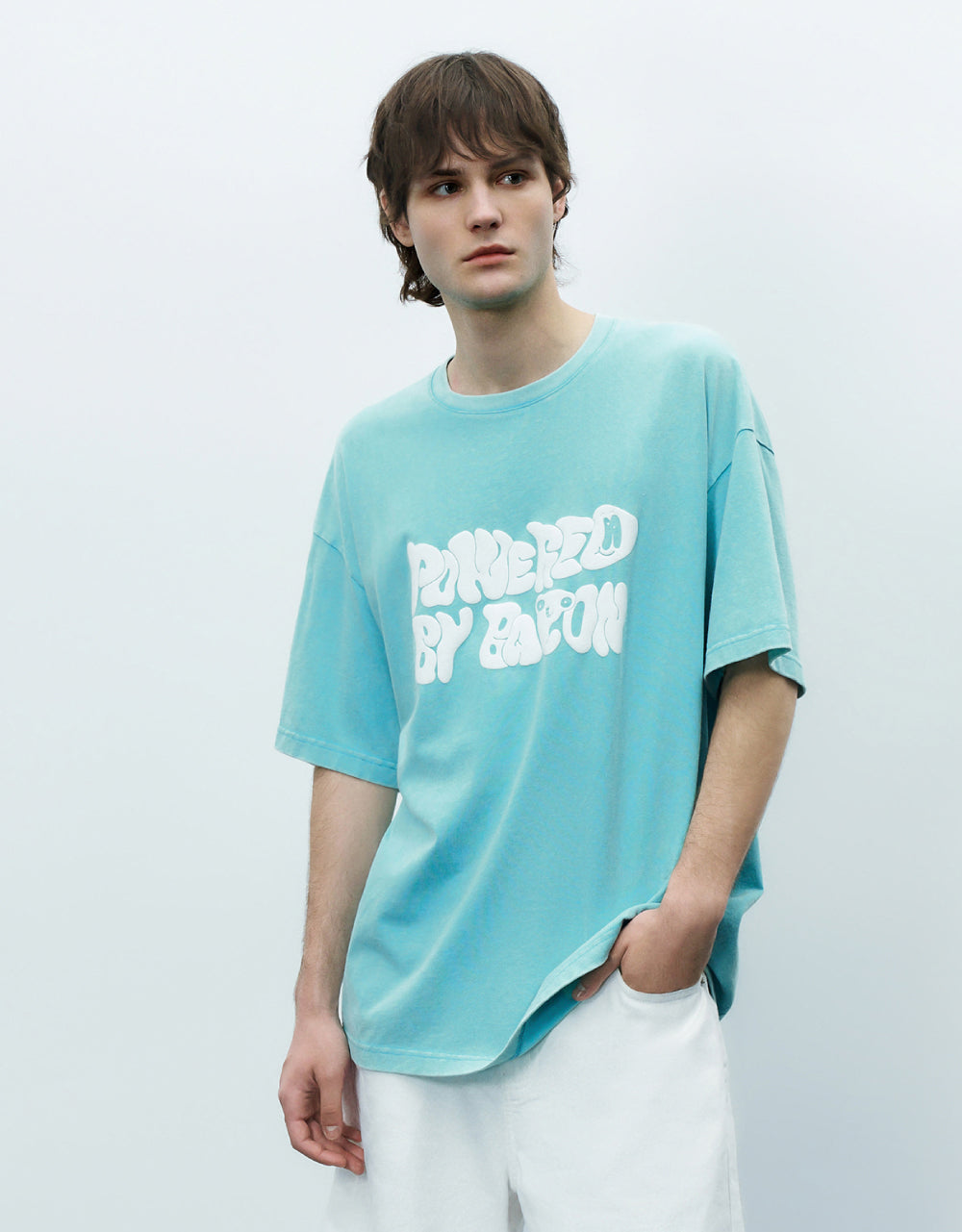 Letter Embossed Crew Neck T-Shirt