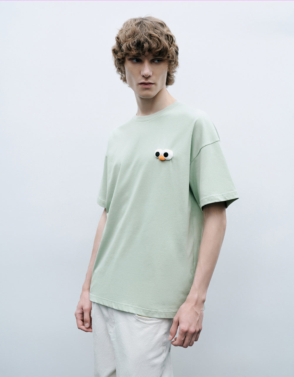 Cartoon Embossed Crew Neck T-Shirt