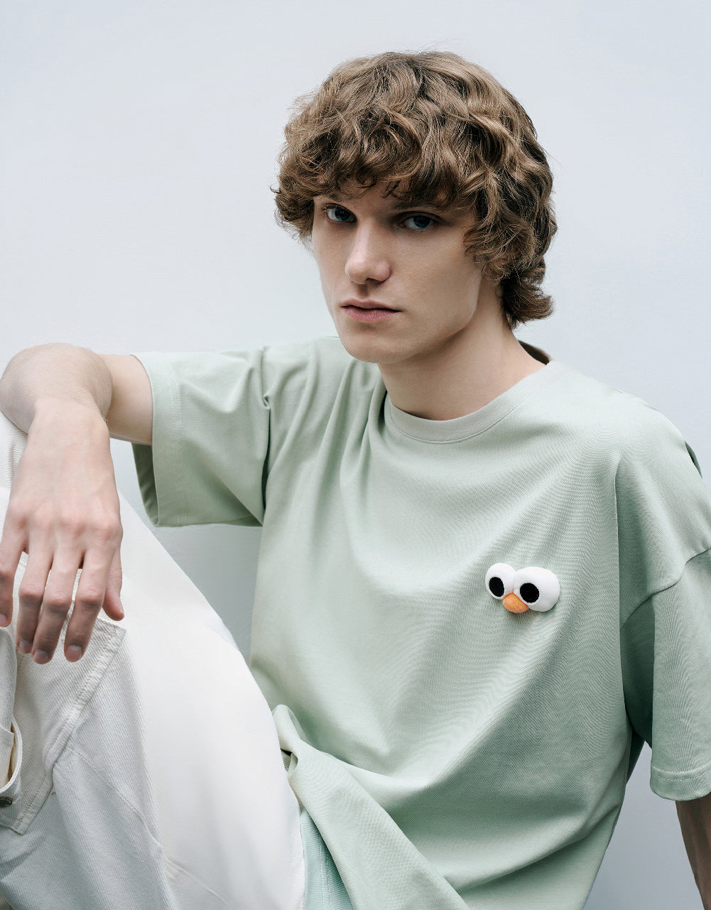 Cartoon Embossed Crew Neck T-Shirt