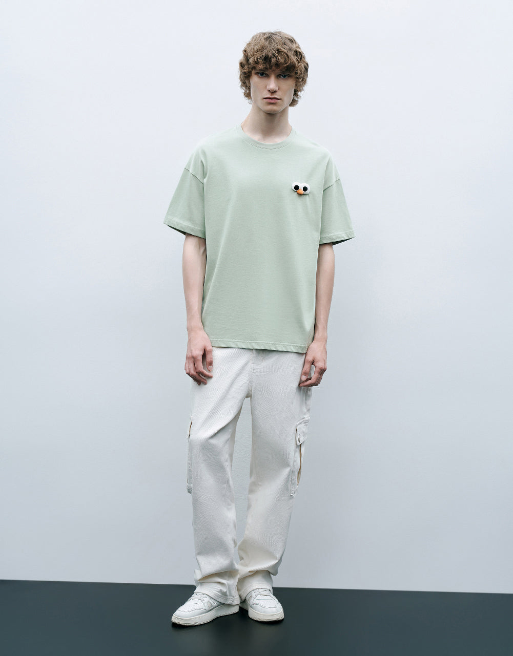 Cartoon Embossed Crew Neck T-Shirt