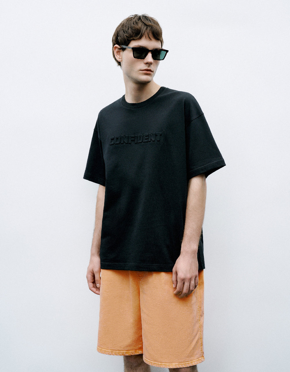 Letter Embossed Crew Neck T-Shirt