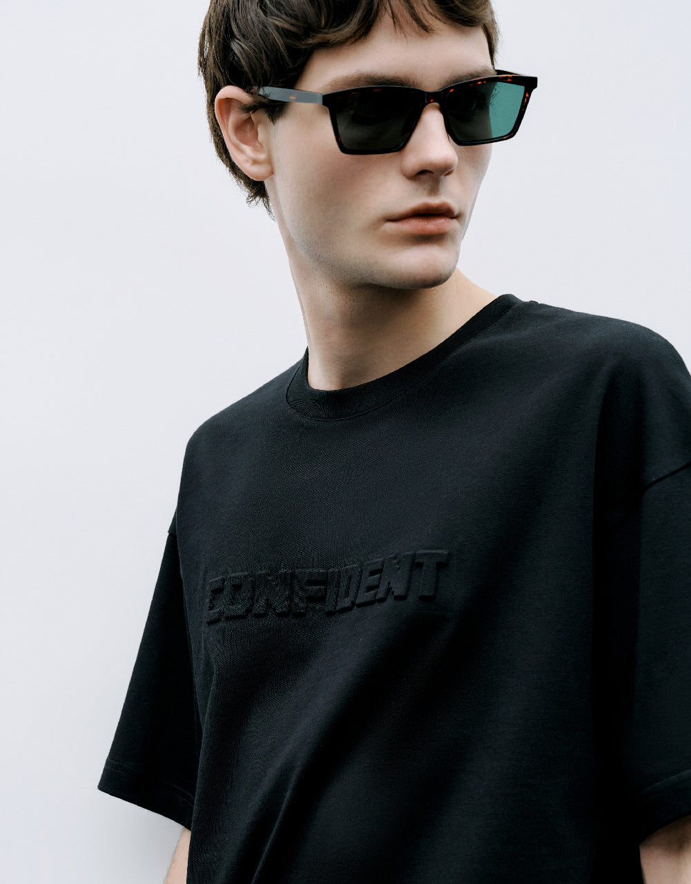 Letter Embossed Crew Neck T-Shirt