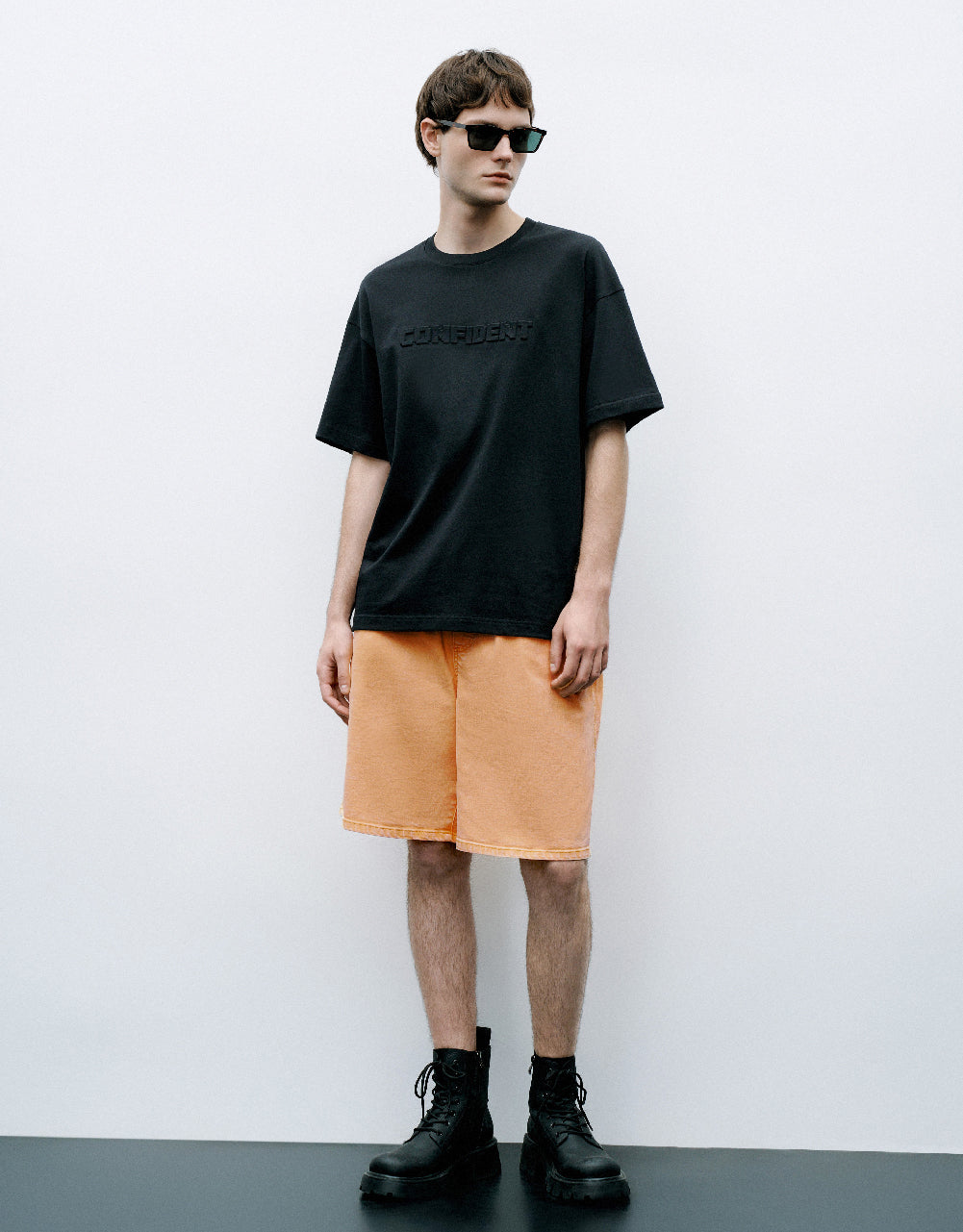 Letter Embossed Crew Neck T-Shirt