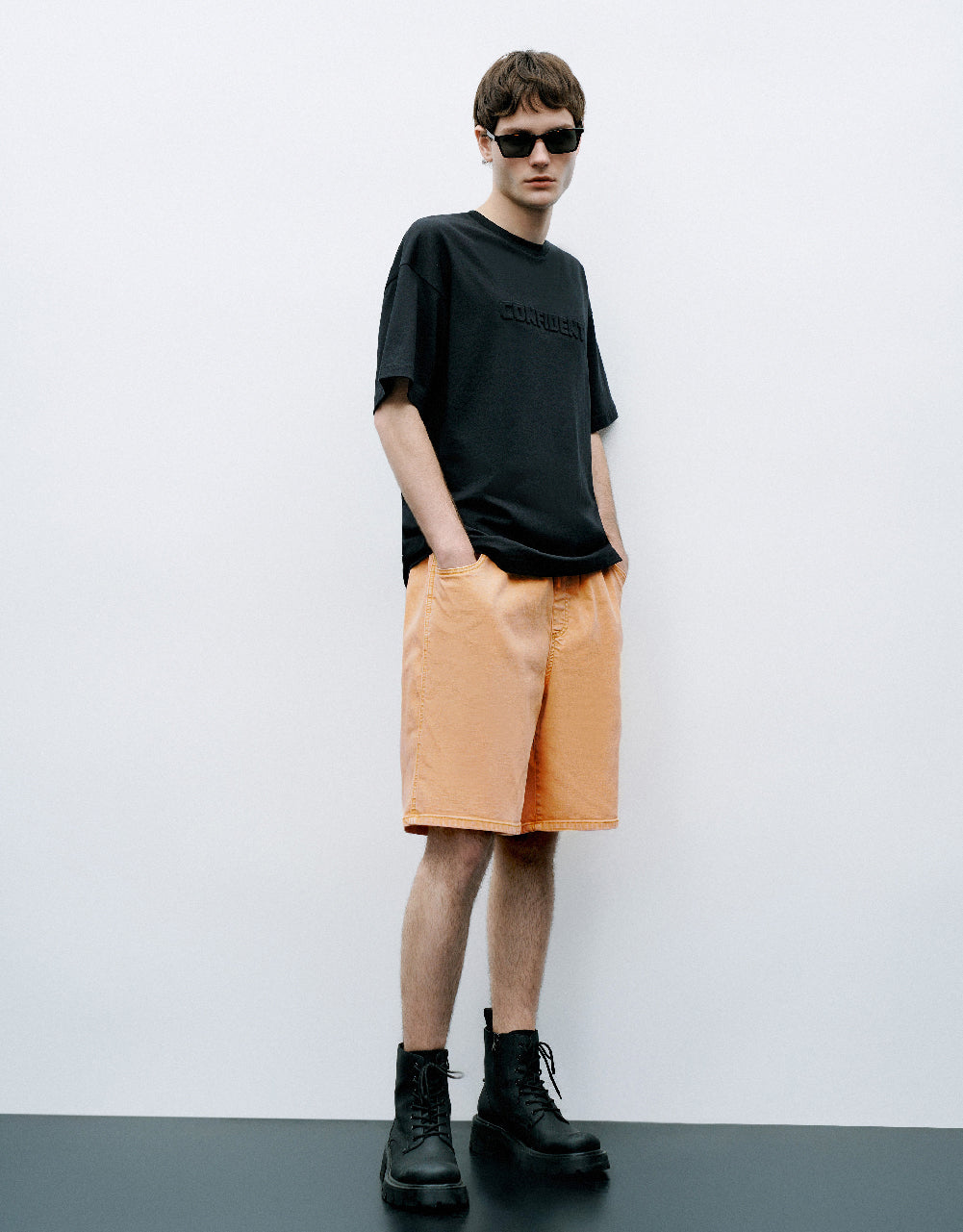 Letter Embossed Crew Neck T-Shirt