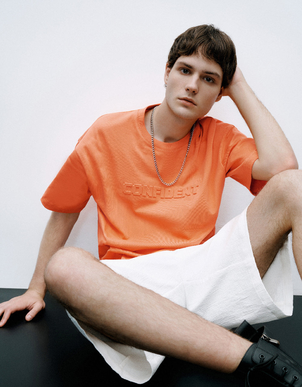 Letter Embossed Crew Neck T-Shirt