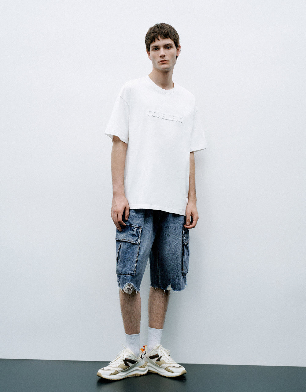 Letter Embossed Crew Neck T-Shirt