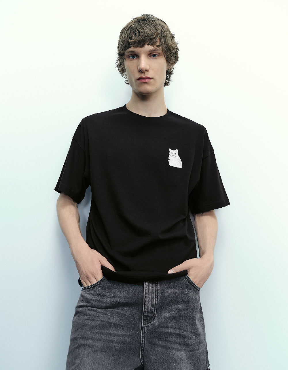 Cat Printed Crew Neck T-Shirt