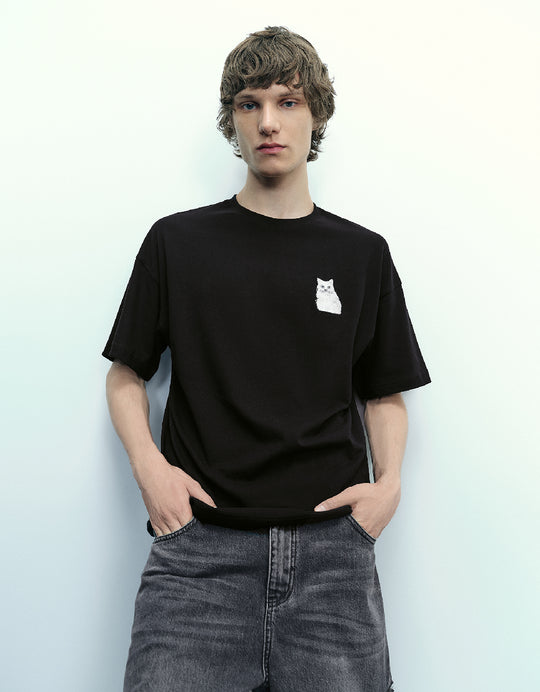 Cat Printed Crew Neck T-Shirt