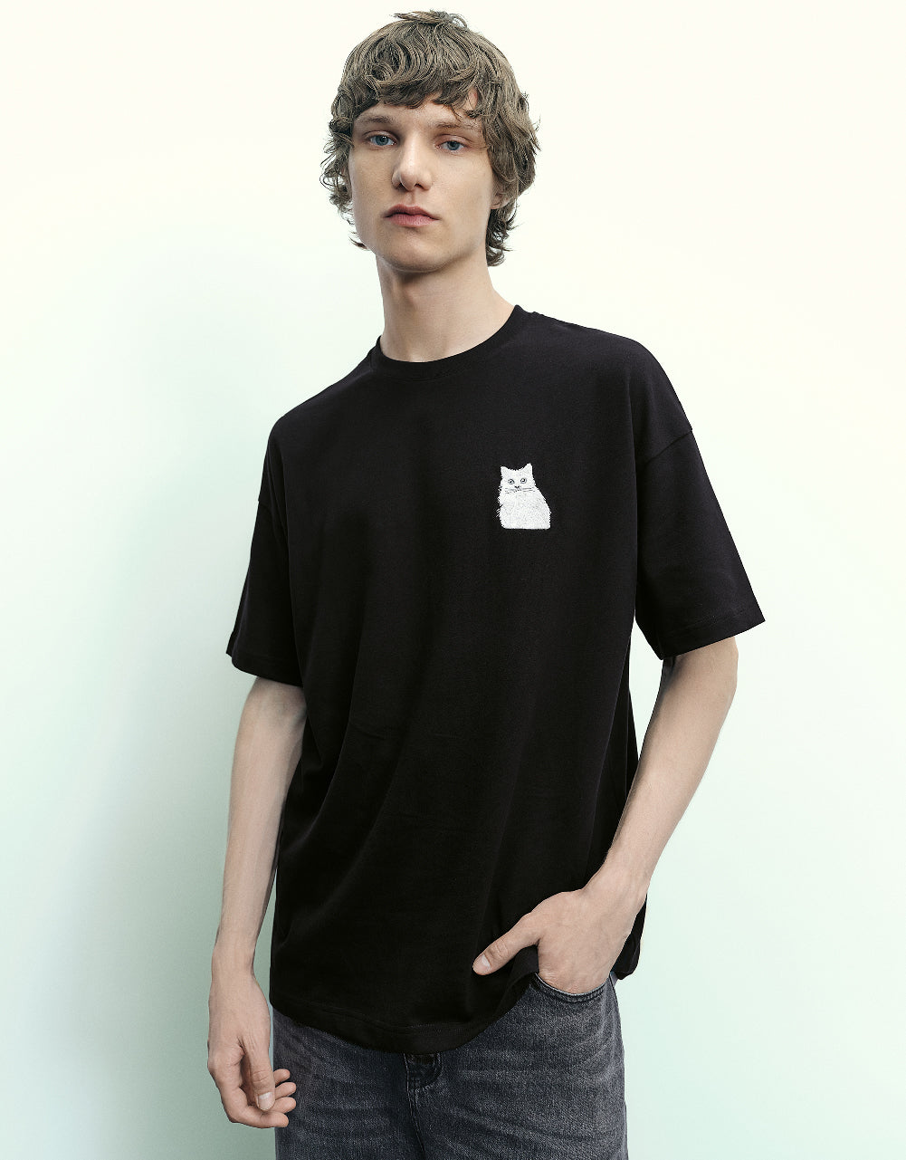 Cat Printed Crew Neck T-Shirt