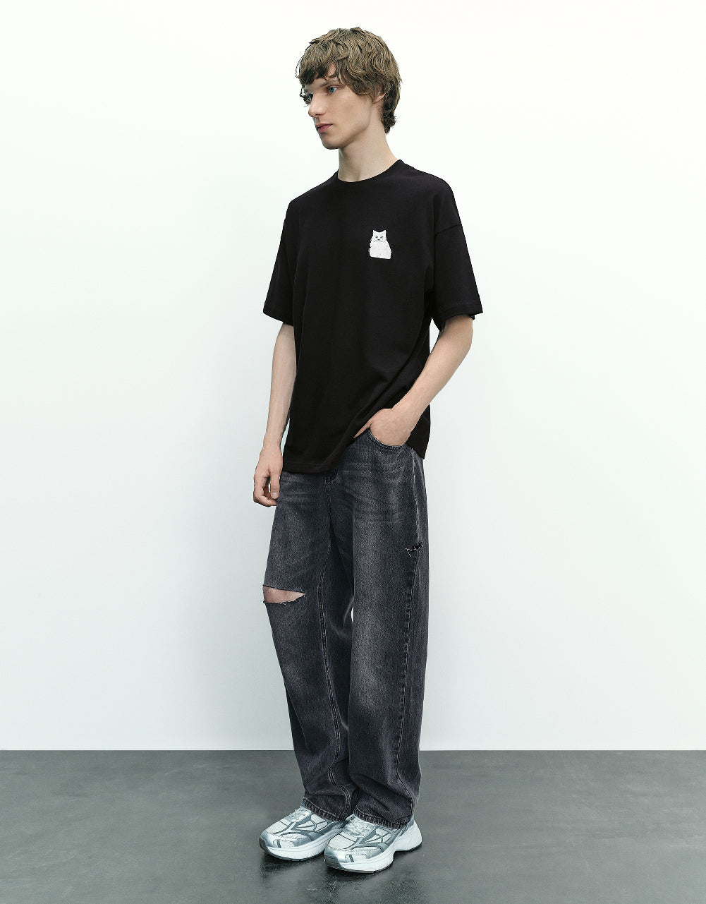 Cat Printed Crew Neck T-Shirt