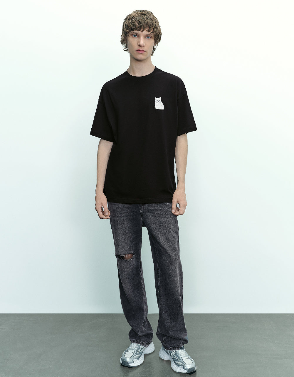 Cat Printed Crew Neck T-Shirt