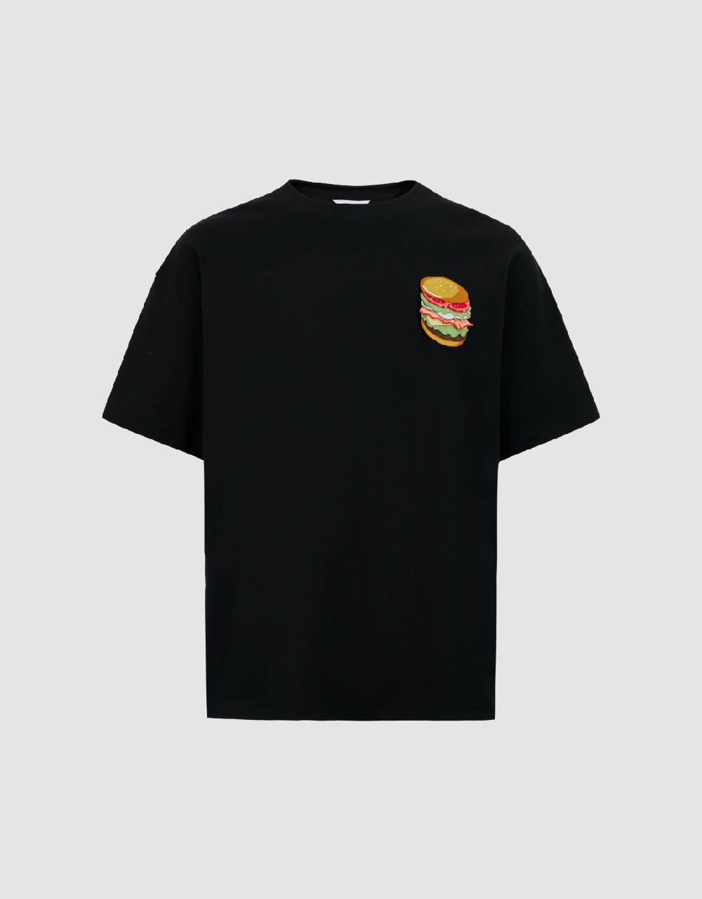 Burger Embossed Crew Neck Loose T-Shirt