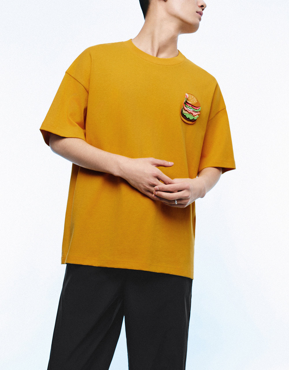 Burger Embossed Crew Neck Loose T-Shirt