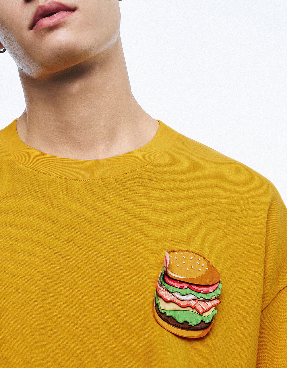 Burger Embossed Crew Neck Loose T-Shirt