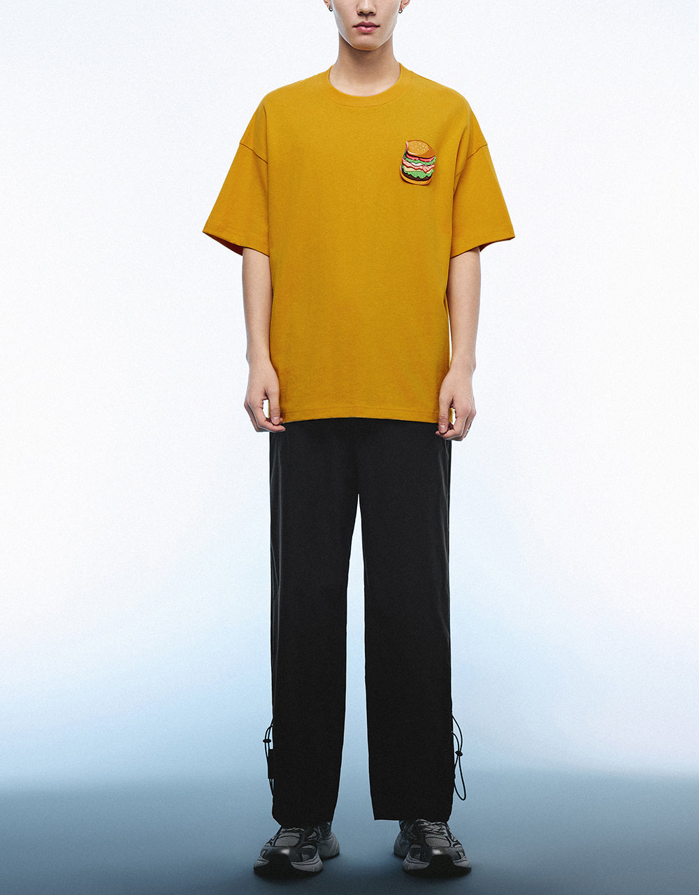 Burger Embossed Crew Neck Loose T-Shirt