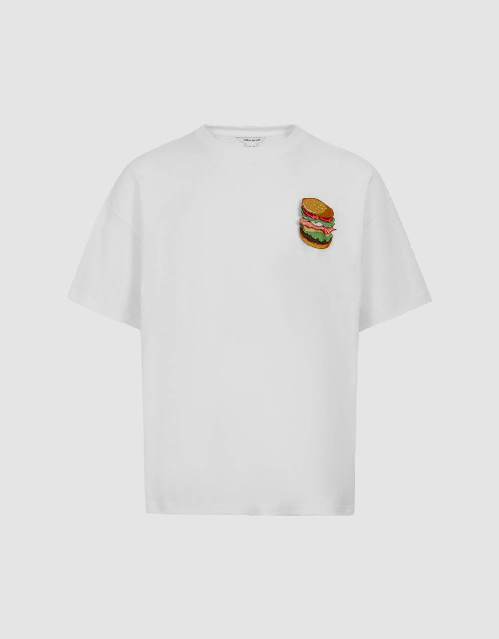 Burger Embossed Crew Neck Loose T-Shirt