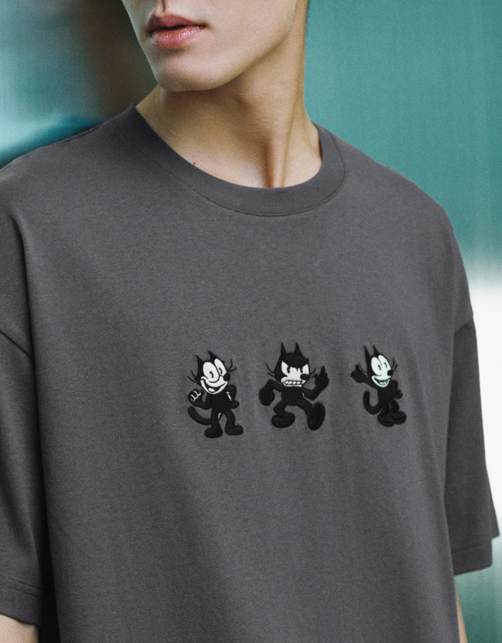 Cartoon Embroidered Crew Neck T-Shirt