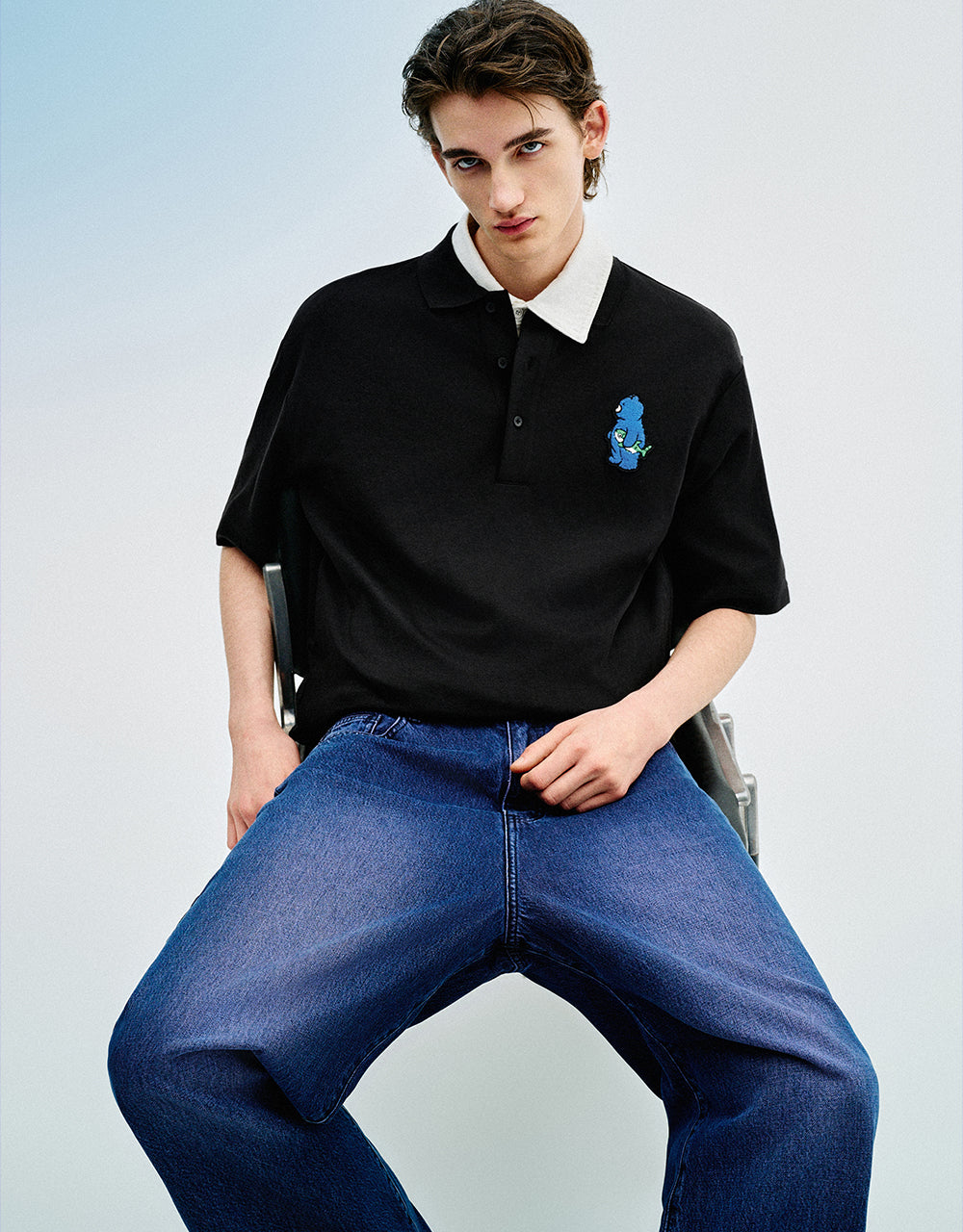 Drop Shoulder Sleeve Loose Polo Shirt