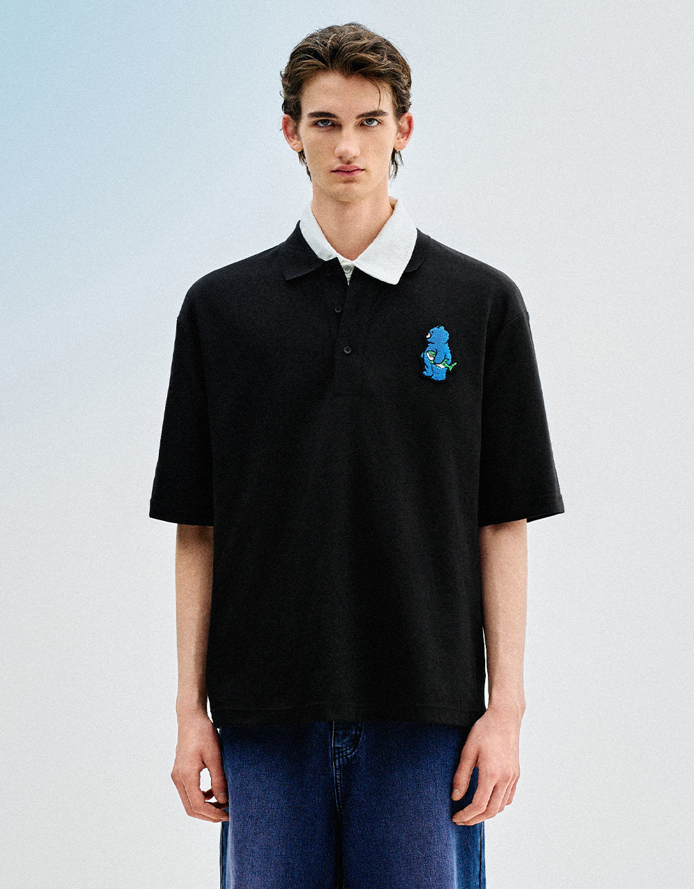 Drop Shoulder Sleeve Loose Polo Shirt