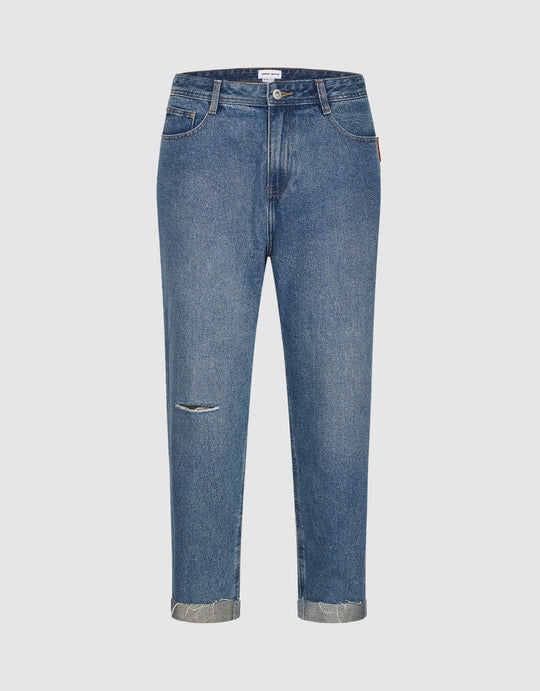 Rolled Up Hem Straight Jeans