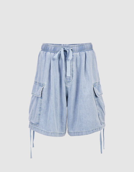 Drawstring Waist Denim Shorts