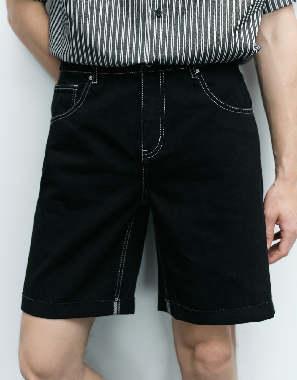 Pocket Detail Roll Up Hem Denim Shorts