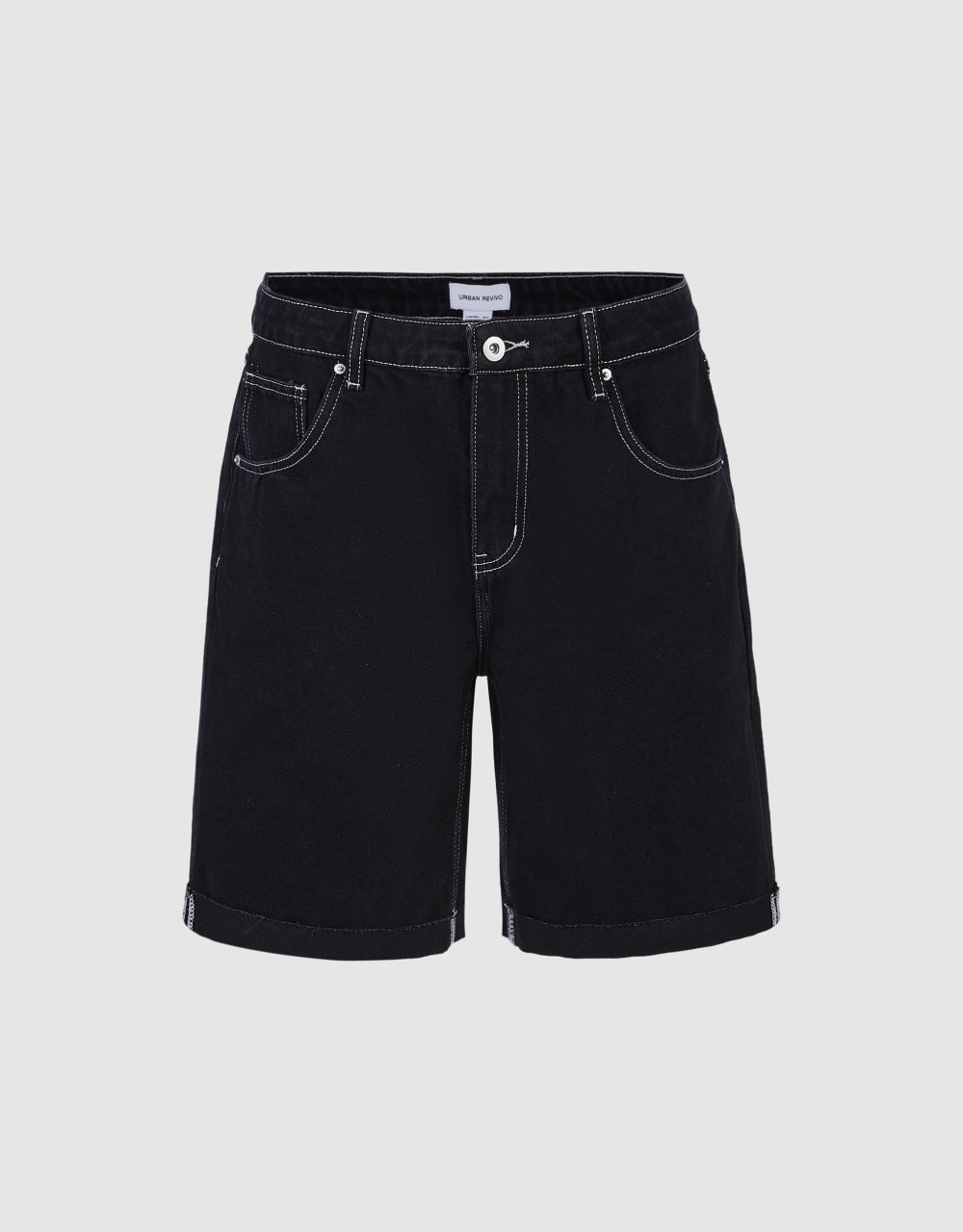 Pocket Detail Roll Up Hem Denim Shorts