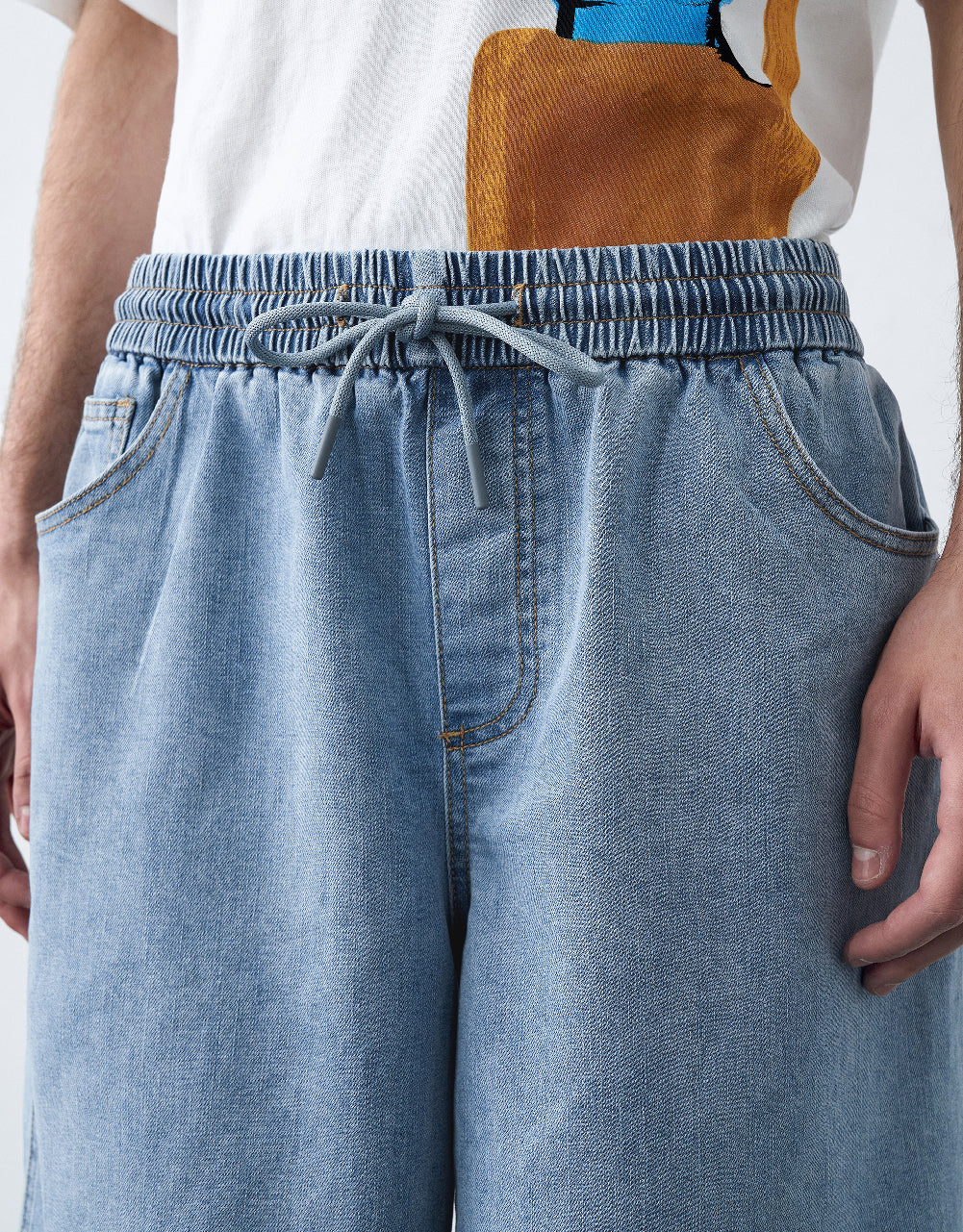 Drawstring Waist Denim Shorts