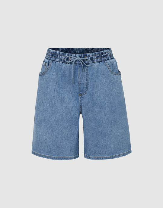 Drawstring Waist Denim Shorts
