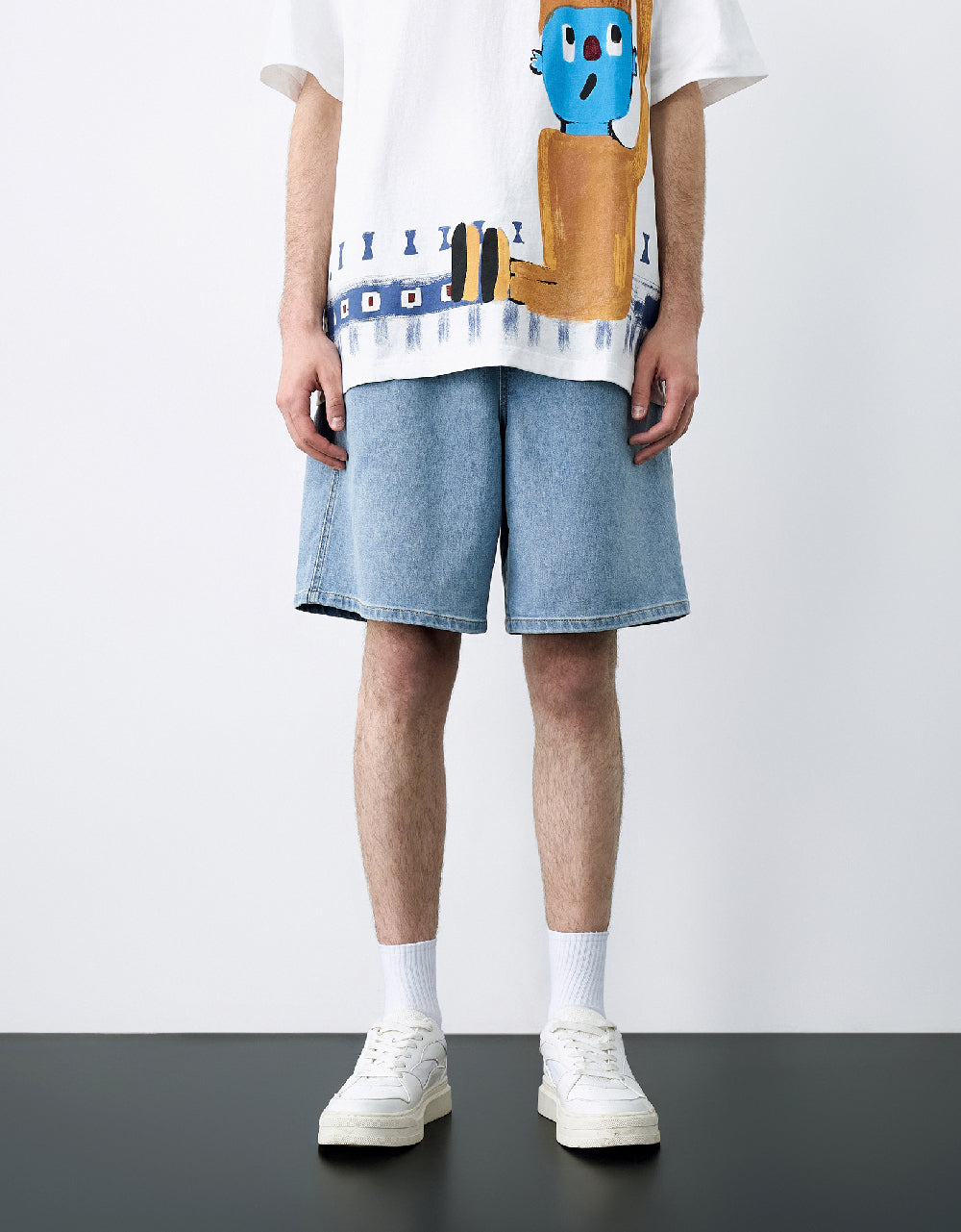 Drawstring Waist Denim Shorts