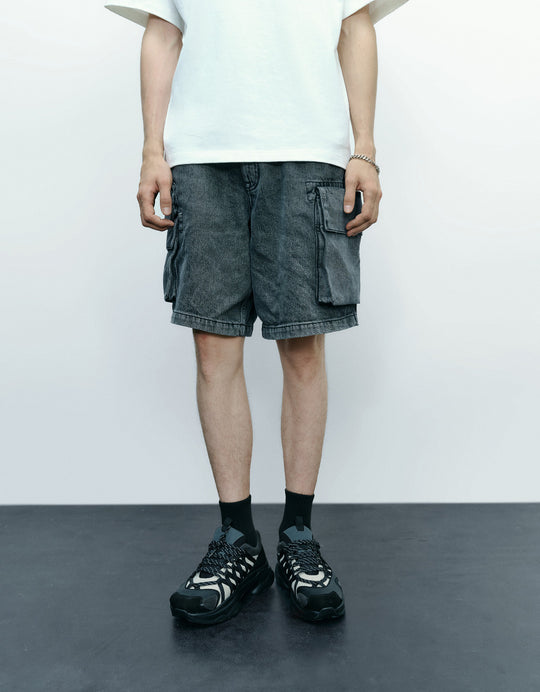 Elastic Waist Denim Shorts With Pockets