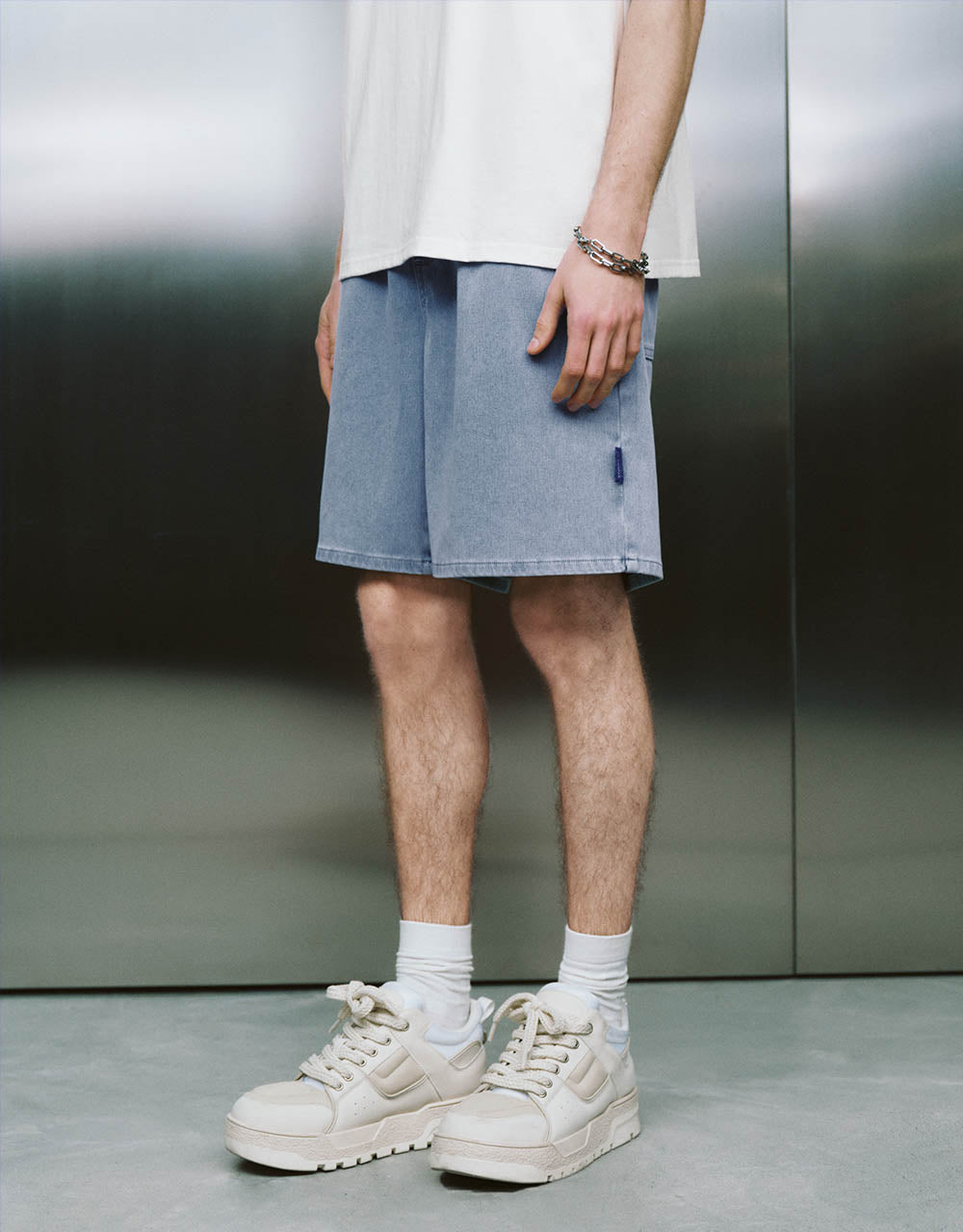 Elastic Waist Denim Shorts